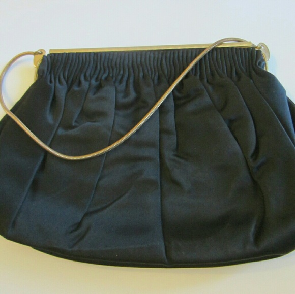 Art Deco Paris Gants Saint Roch Hand Made Black Satin French Embroidered Purse - Picture 5 of 11
